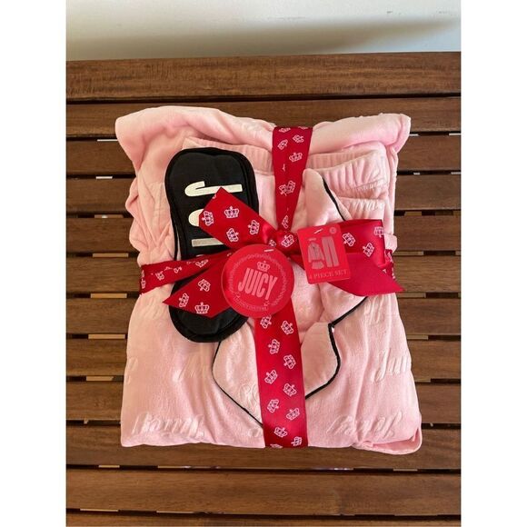 NWT Juicy By Juicy Couture 4PC Microfleece Pajama Set pink Women L (MSRP$80) - Picture 4 of 5